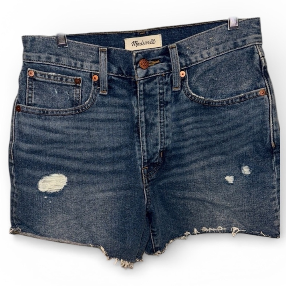 Madewell shorts NEW distressed Blue Jean the dad Jean 24 cotton frayed hem
